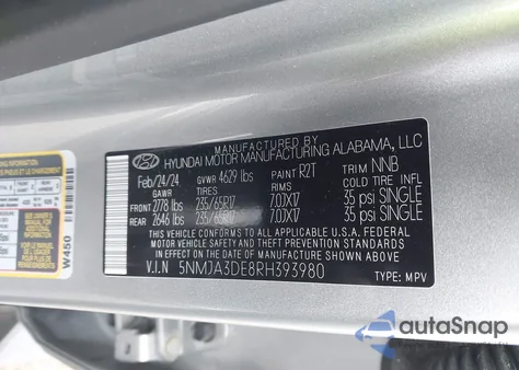 2024 Hyundai Tucson Se z USA, uszkodzony, nr VIN 5NMJA3DE8RH393980